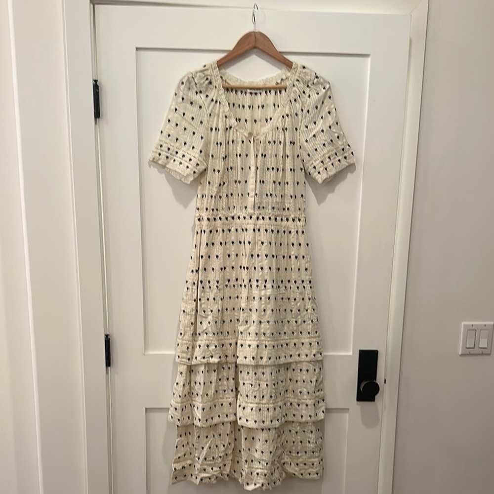 LoveShackFancy Cream Puff Sleeve Midi Dress